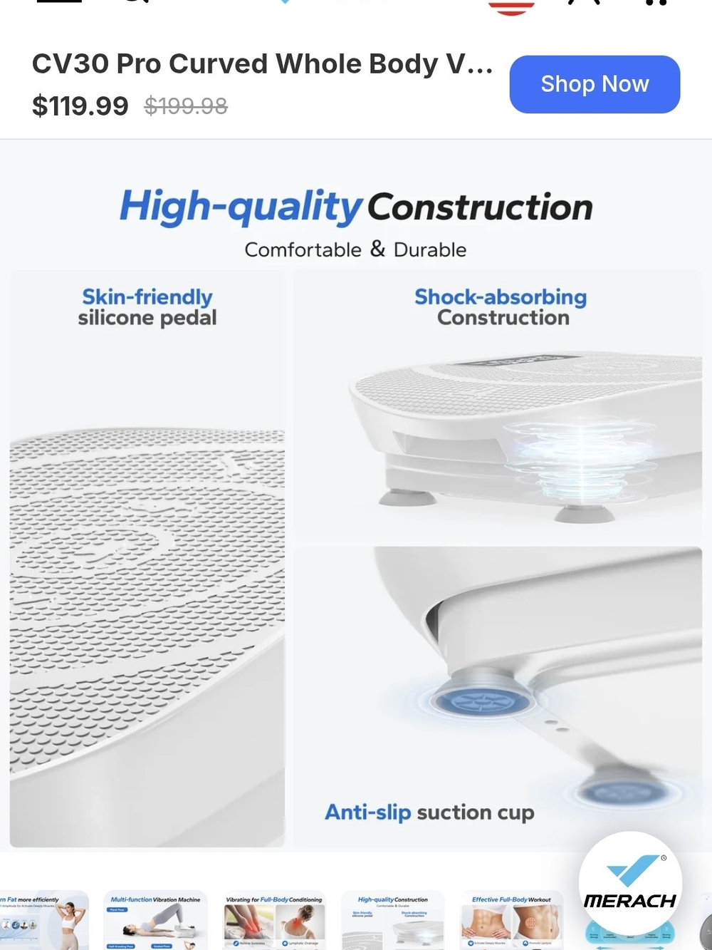 MERACH Whole Body Vibration Platform - White - Picture 7 of 8